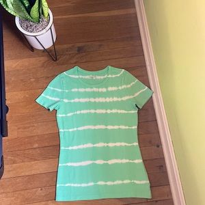 Aqua/blue and white tye-dye tee shirt.  Size xs but fits more like a small
